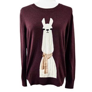 Banana Republic Llama Intarsia Beet Root Maroon 100% Cotton Sweater Whimsical